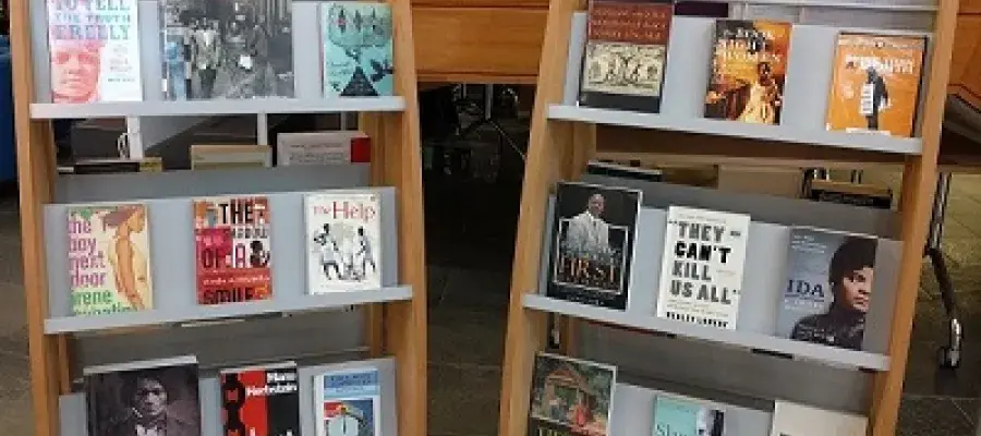 Black History Month book display at the Main Library