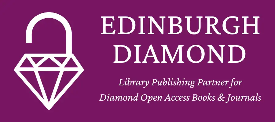 Library purple banner with an unlocked diamond and the text: Edinburgh Diamond: Library Publishing Partner for Diamond Open Access Books and Journals