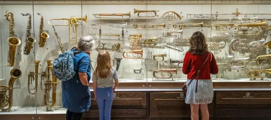 Image of people at St. Cecilia's Hall looking at instruments