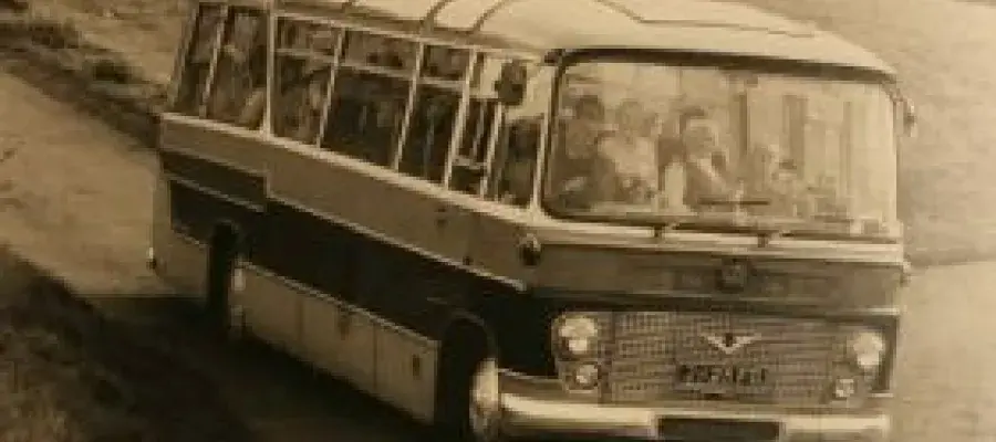 Image shows a bus with patients from Bangour Village Hospital off on Holiday to Scarborough (LHB44/26/20)