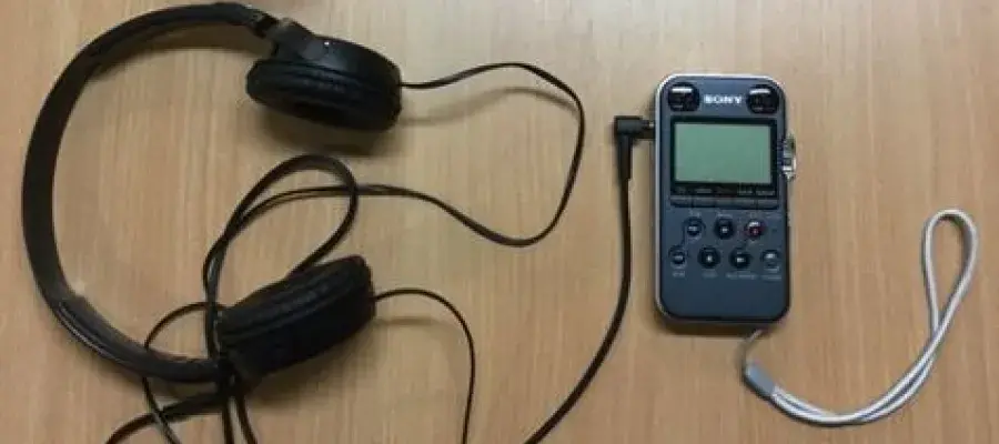 Recorder and headphones for oral history recording