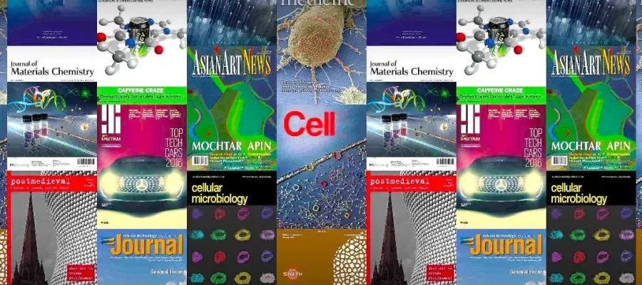 Collage of colourful book and journal covers