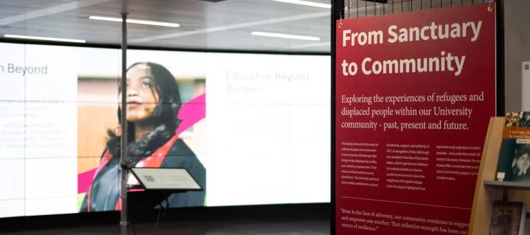 From Sanctuary to Community exhibition screen and information board