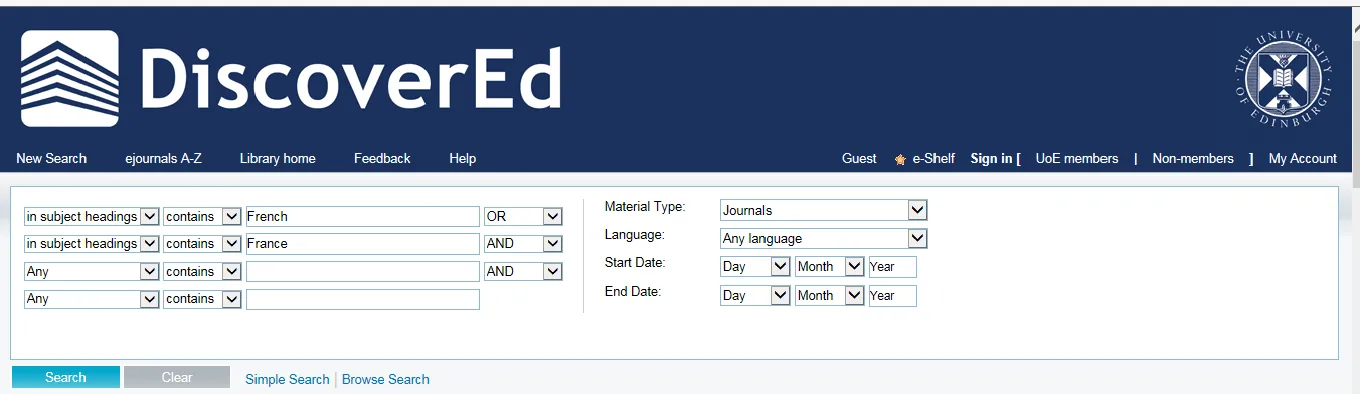 DiscoverEd search for French Studies journals