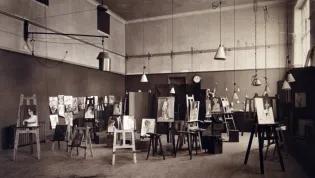Edinburgh College of Art Studio with student works on easels, Edinburgh College of Art Archive