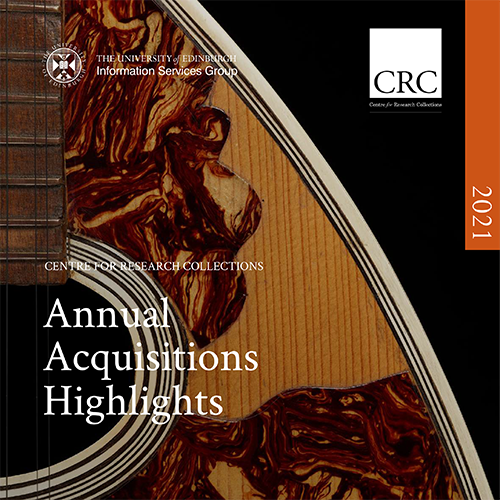 Text Annual Acquisitions Highlights 2021 over a detail image of a guitar