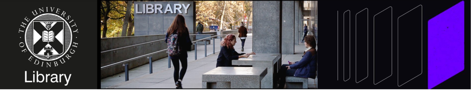 Banner image for LibSmart programme. University crest is visible on the left. The central image is of the Main Library. To the r