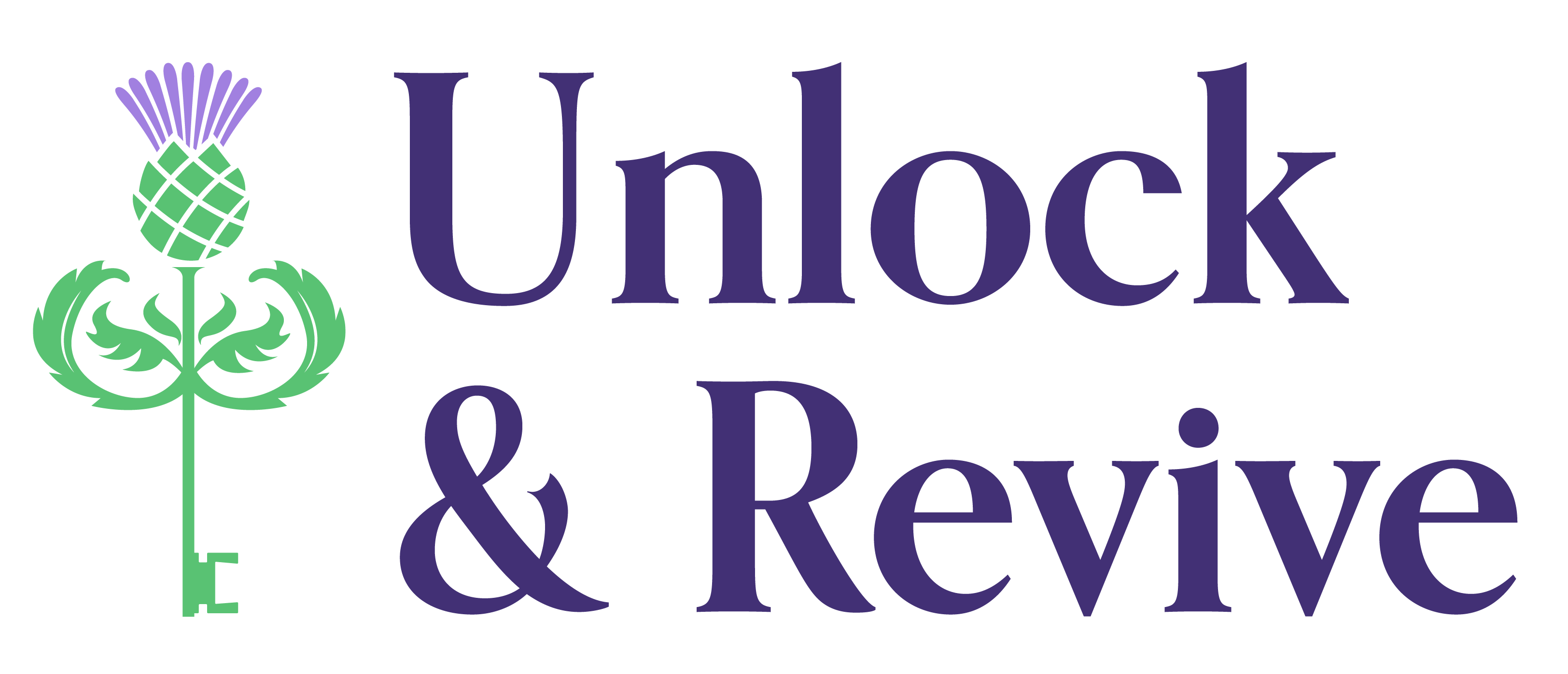 Unlock & Revive in purple letters with a green and purple thistle on left